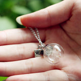 Glass bottle necklace Natural dandelion seed in glass long necklace Make A Wish Glass Bead Orb silver plated Necklace jewelry