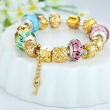 Gold Plated Charm Bracelet & Bangle for Women With High Quality Multicolor Murano Glass Beads DIY Birthday Gift