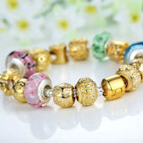 Gold Plated Charm Bracelet & Bangle for Women With High Quality Multicolor Murano Glass Beads DIY Birthday Gift