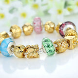 Gold Plated Charm Bracelet & Bangle for Women With High Quality Multicolor Murano Glass Beads DIY Birthday Gift