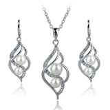Gold Plated Elegant Fashion Inlaid Crystal Jewelry Sets Imitation Pearl Earrings Necklaces Set For Women Wedding