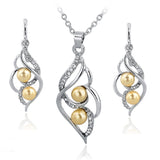 Gold Plated Elegant Fashion Inlaid Crystal Jewelry Sets Imitation Pearl Earrings Necklaces Set For Women Wedding 