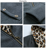 Good Quality Winter Warm Fashion Women Lady Long Sleeve Hoodies Sweatshirt Slim Fit Leopard Coat Jacket Outerwear