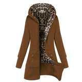 Good Quality Winter Warm Fashion Women Lady Long Sleeve Hoodies Sweatshirt Slim Fit Leopard Coat Jacket Outerwear