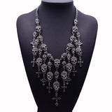 Newest Gorgeous Fashion Necklace Skeleton skull Cross Jewelry crystal Department Statement Women Choker Necklaces Pendants