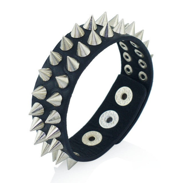 Gothic Delicate Cuspidal Spikes Rivet Cone Stud Cuff Black Leather bracelets & bangles Punk Bracelet for women men jewelry