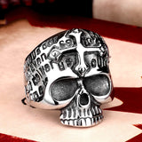 Gothic Men's Biker Cross Demon Skull Skeleton White & Gold Ring Man Personality 316L Stainless Steel Fashion Jewelry 