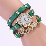New Arrivals women vintage leather strap watches,set auger LOVE rivet bracelet women dress watches,women wristwatches