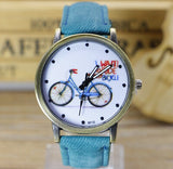 Fashion Casual Women Girls Students Gift Bike Watches Vintage Wristwatches Canvas Fabric Strap Bicycle Quartz Watch