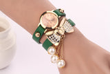 Hot New Style Fashion Women Dress Watches Leather Steel Rhinestone Quartz Reloj Mujer Butterfly Pearl Luxury Girl's bracelet watch