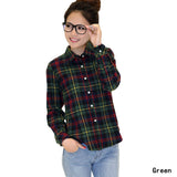 New Fashion Womens Tops Casual Blouse Turndown Collar Long Sleeve Plaids Print Pattern Flannel Shirt