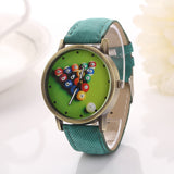 Billiards Cartoon Fashion Casual Women Girls Watches Vintage Wristwatches Canvas Fabric Strap Pattern Quartz Watch
