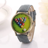 Billiards Cartoon Fashion Casual Women Girls Watches Vintage Wristwatches Canvas Fabric Strap Pattern Quartz Watch