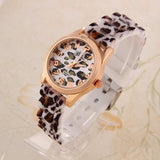 Geneva Fashion Casual Watch Leopard gold color Rubber Band Women Wristwatches Analog Ladies Quartz watch