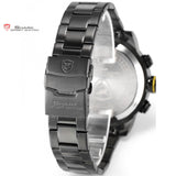 Gulper Shark Sport Watch Stainless Steel Band Water Resistance Dual Movement LED Calendar Display Men's Quartz Watch 