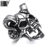 Punk Gothic Titanium Stainless Steel Casting Evil Damn Skull Vampire Goat Ring for Men Jewelry