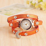 New Arrival Fashion Leather Bracelet Watches Women Dress Watch Charms Diamond Moon Stars Pendant Quartz Watch Relogio Feminino