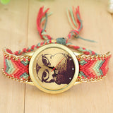 Fashion Handmade Braided Owl Friendship Bracelet Rope Watch Women Quartz Wristwatch