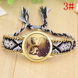 Fashion Handmade Braided Owl Friendship Bracelet Rope Watch Women Quartz Wristwatch