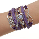 Handmade Charm Bracelet Eiffel Tower Love Anchors Wrap Leather Bracelet pulseira couro bracelets for women