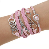 Handmade Charm Bracelet Eiffel Tower Love Anchors Wrap Leather Bracelet pulseira couro bracelets for women