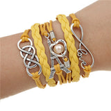 Handmade Charm Bracelet Eiffel Tower Love Anchors Wrap Leather Bracelet pulseira couro bracelets for women