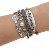 Handmade Charm Bracelet Eiffel Tower Love Anchors Wrap Leather Bracelet pulseira couro bracelets for women