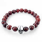 Handmade Tiger Eye Natural Stone Skull Bracelets & Bangles Black Lava Beads Bracelets For Women Men Jewelry