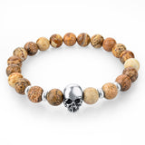 Handmade Tiger Eye Natural Stone Skull Bracelets & Bangles Black Lava Beads Bracelets For Women Men Jewelry