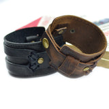 Handmade Genuine Leather Bracelets Fashion Black Brown Punk Wide Cuff Bracelets & bangle for Women Men Jewelry Accessory