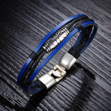 Handmade Multilayer Man Bracelets Fashion New 2016 Blue Leather Braided Vintage Jewelry For Men Anchor Clasp Accessories