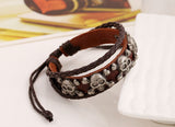 Handmade Rock Pirate Skull Charm Leather Adjustable Bracelet Wristband Jewelry Bijouterie Unisex Girls Woman