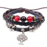 Handmade Tree Charm Genuine Leather Adjustable Bracelet Wristband Jewelry Unisex Men Woman