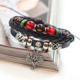 Handmade Tree Charm Genuine Leather Adjustable Bracelet Wristband Jewelry Unisex Men Woman