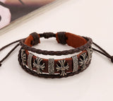 Handmade Vintage Cross Charm Leather Adjustable Bracelet Wristband Jewelry Bijouterie Unisex Girls Woman