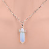 Hexagonal Column Necklace Natural Crystal turquoise Agate Amethyst Stone Pendant Chains Necklace For Women Fine Jewelry 