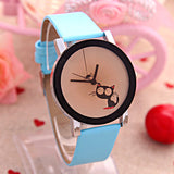 High quality Fashion Simple Women Casual Watch Little Cat Pattern wristwatch for Girl Students Quartz cartoon watch clock hours