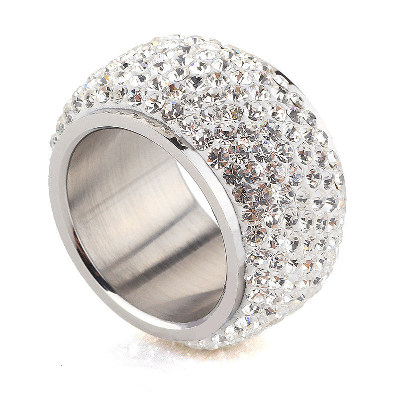 High Quality Classic Platinum Plated Six Row Crystal Jewelry Wedding Ring