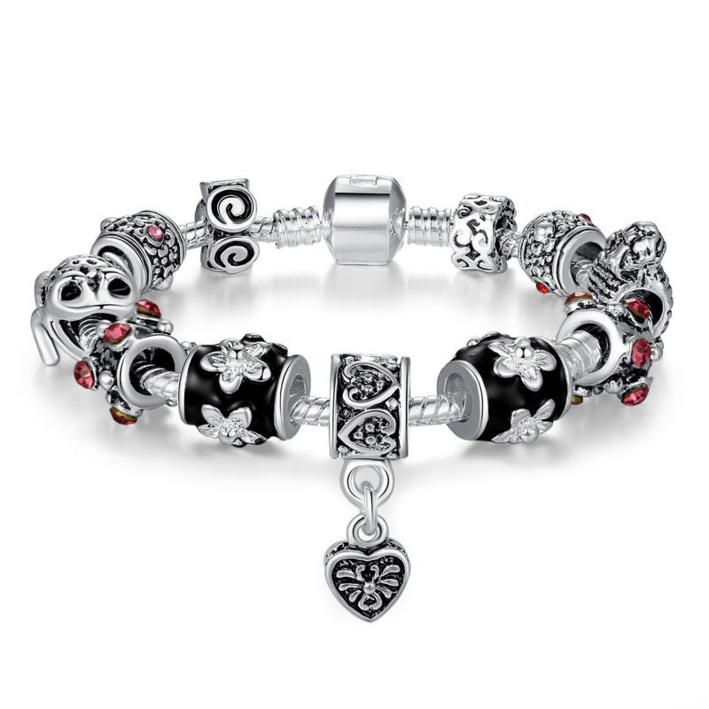 Fashion High Quality European Tibetan Silver Beads Bracelets & Bangles with Heart Charm for Women DIY Jewelry