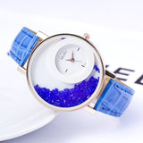 High quality New Fashion Trendy Casual Watch Moving Beads Crystal Quartz Women Dress Watch PU Leather ladies Wristwatch