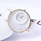 High quality New Fashion Trendy Casual Watch Moving Beads Crystal Quartz Women Dress Watch PU Leather ladies Wristwatch 