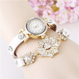 New European Fashion Exaggerated Sparkling Rhinestones Woman Decorative Dress Leather Bracelet Quartz Watch
