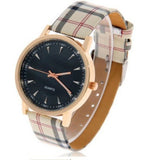 Hot Sale Fashion Gold Watch Plaid Leather Quartz Watch Women Watches Clock Ladies Wrist Watches