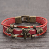 Hot Sell Handmade Men's Starfish Strand Charm Bracelet Vintage Multilayer Wrap Leather Bracelet Braided Women Wristband Jewelry