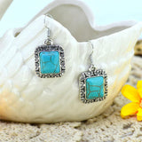 Hot Silver Color Dangle Earrings Retro Turquoise Square-Shaped Pendant Earrings for Women Gift Turquoise Jewelry