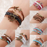 Hot men and women jewelry love owl charm bracelets anchor leather bracelet best friend friendship bracelets & bangles