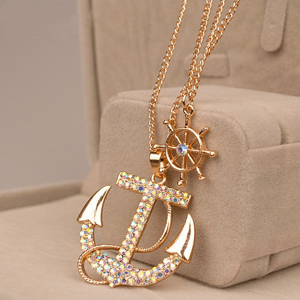 Hot sale Fashion jewelry classical crystal anchor pendant necklace