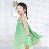 Hot sale! Summer Girls Pleated Chiffon One-Piece Dress With Paillette Collar Children Colthes For Kids Baby