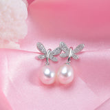 Hot sell Butterfly Pendientes Dangle Earrings 925 Sterling Silver Jewelry for Women Natural Pearl Jewelry 3 Color 9-10mm