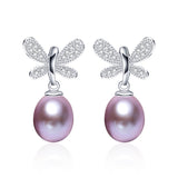 Hot sell Butterfly Pendientes Dangle Earrings 925 Sterling Silver Jewelry for Women Natural Pearl Jewelry 3 Color 9-10mm 